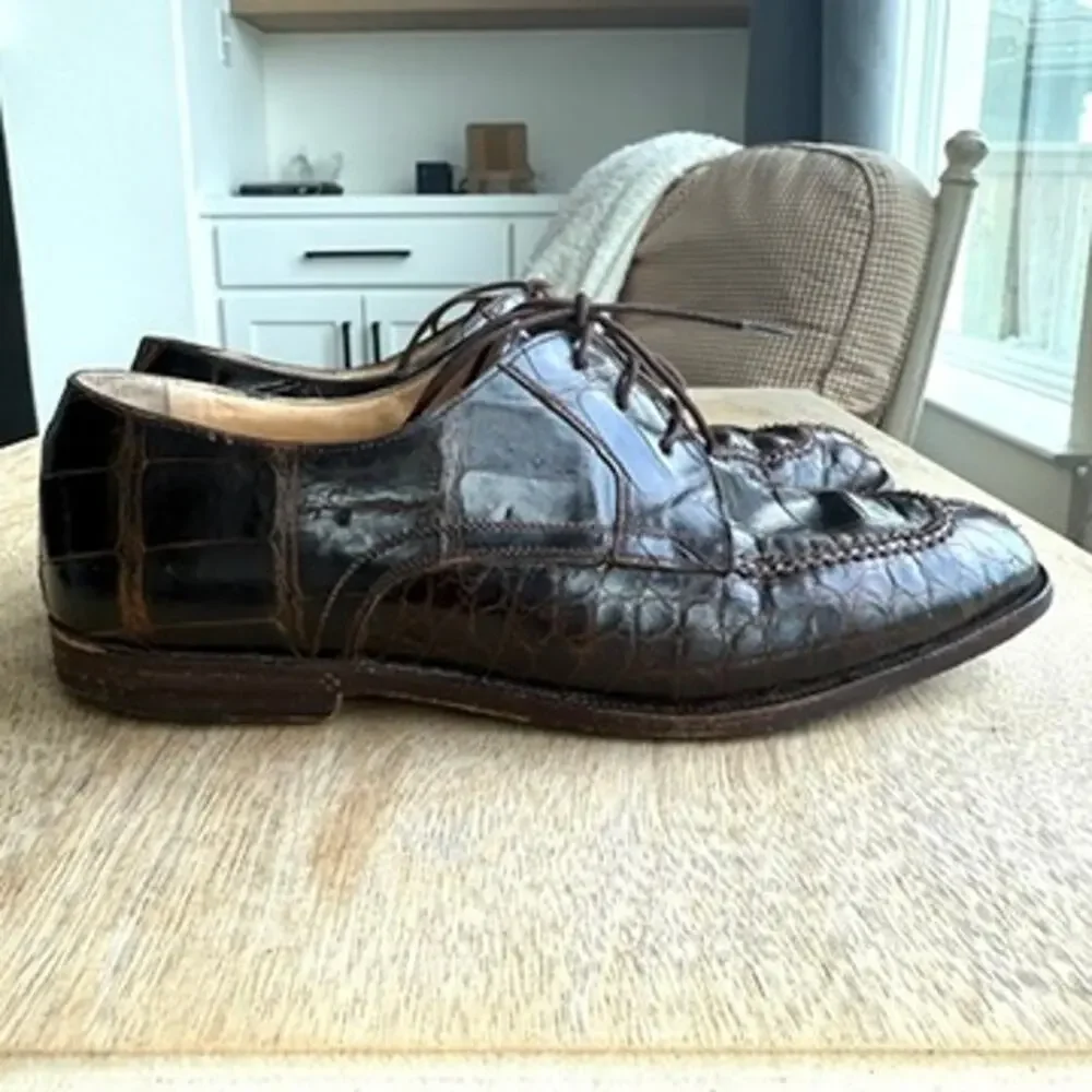 Foster Rainey Exotic Dress Shoes‎ Brown Leather Reptile Style Size 40.5 Italy